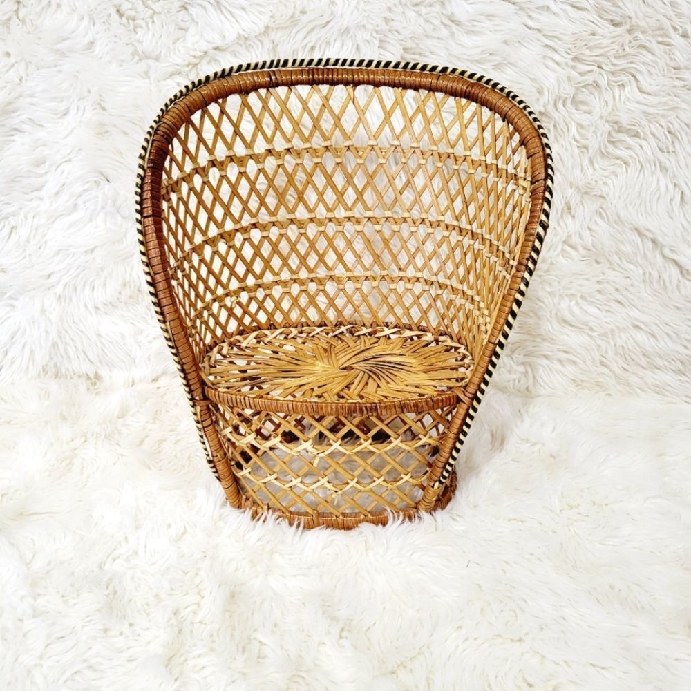 Wicker Mini Peacock Chair Cozy Boho home decor doll